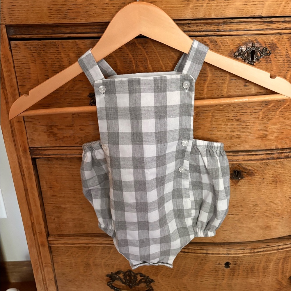 Mud Pie Gray Checkered Baby Romper